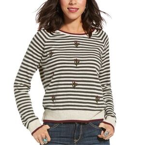 Ariat Fonda Cactus Sweater Women’s XL Cream Green Striped Pullover